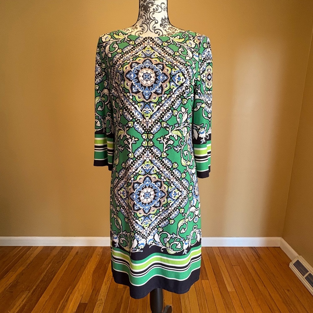 Jessica Howard Green and Black Long Sleeve Dress